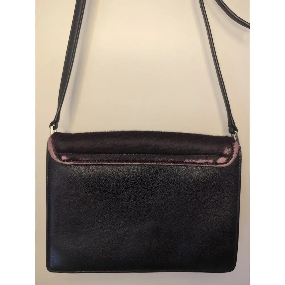 Kate Spade Calf Hair Crossbody Bag Black Wine Leather Flap Designer
